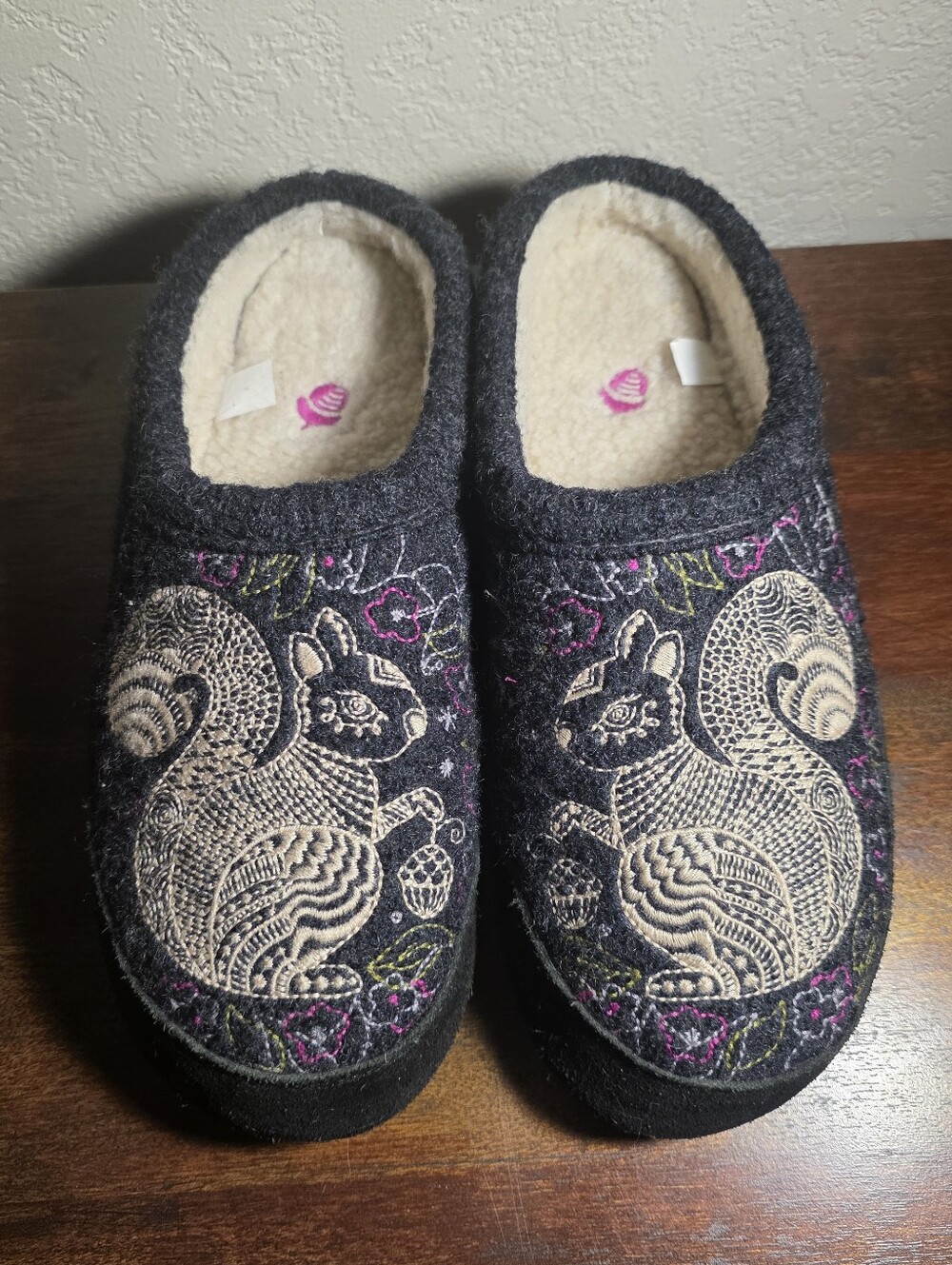 Acorn Forest Clogs Grey Squirrel Slip On Wool House Slippers Womens 6.5 - 7.5